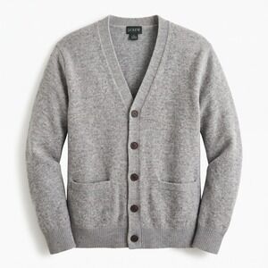 Vintage 90s J.Crew Mens XL 100% Wool Cardigan Sweater Gray Button‎ Front Pockets